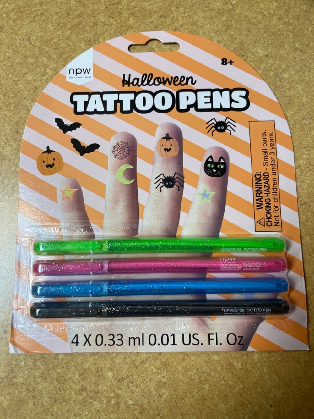 NPW Halloween Tattoo Pens — Green, Pink, Blue, Black (4-Pack)